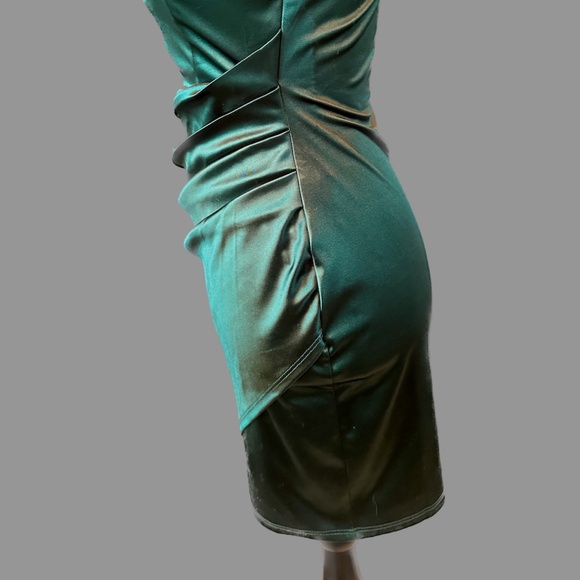 Windsor Emerald Green Ruched Asymmetric Bodycon Dress, Small - Picture 6 of 12